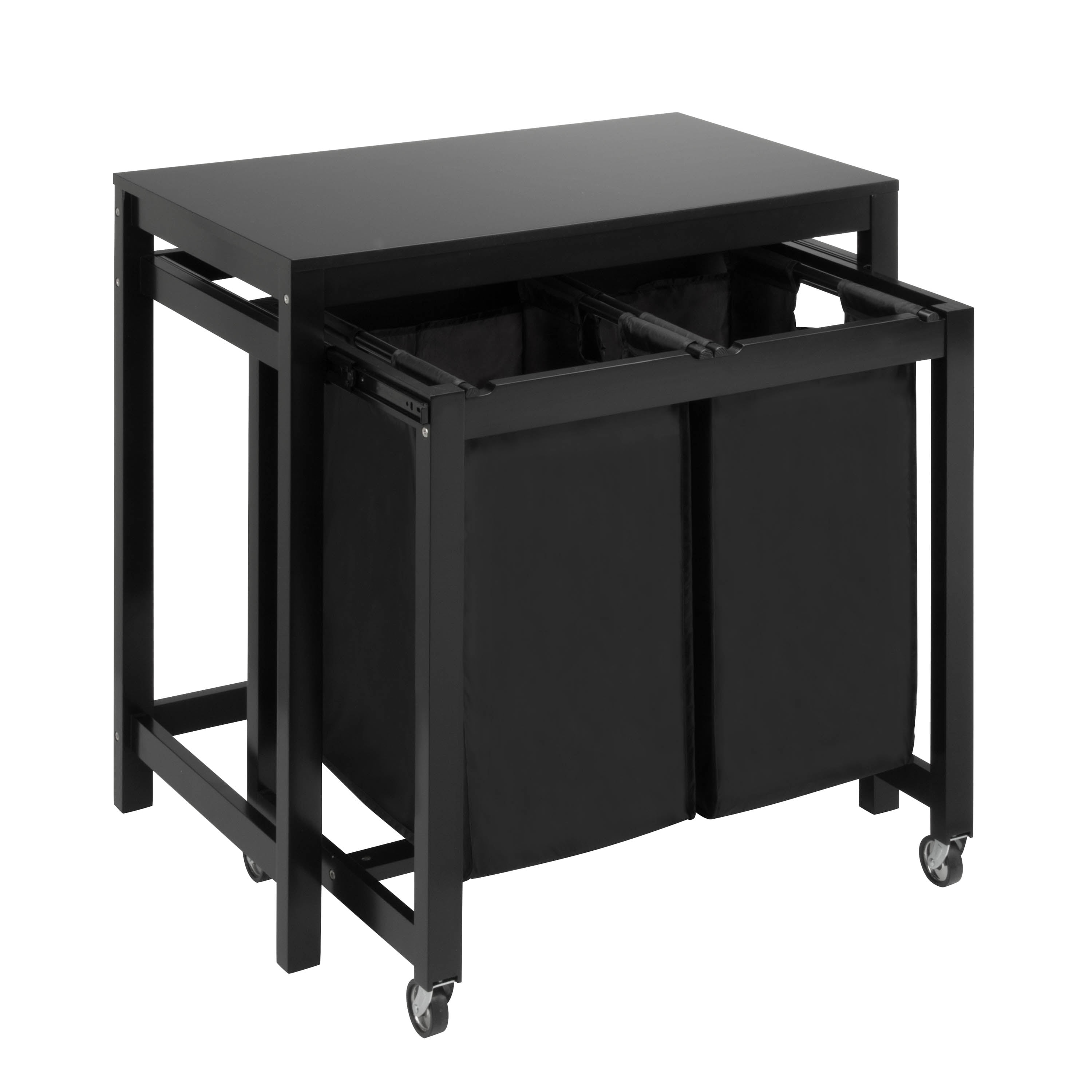 Honey Can Do Wood Laundry Sorter And Folding Table With 2 Bags Black