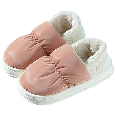 

Women Thick Heels Cotton Shoes Anti-Slip Indoor Outdoor Winter Boots Slippers Waterproof Plush Warm Snow Boot Pink 38-39