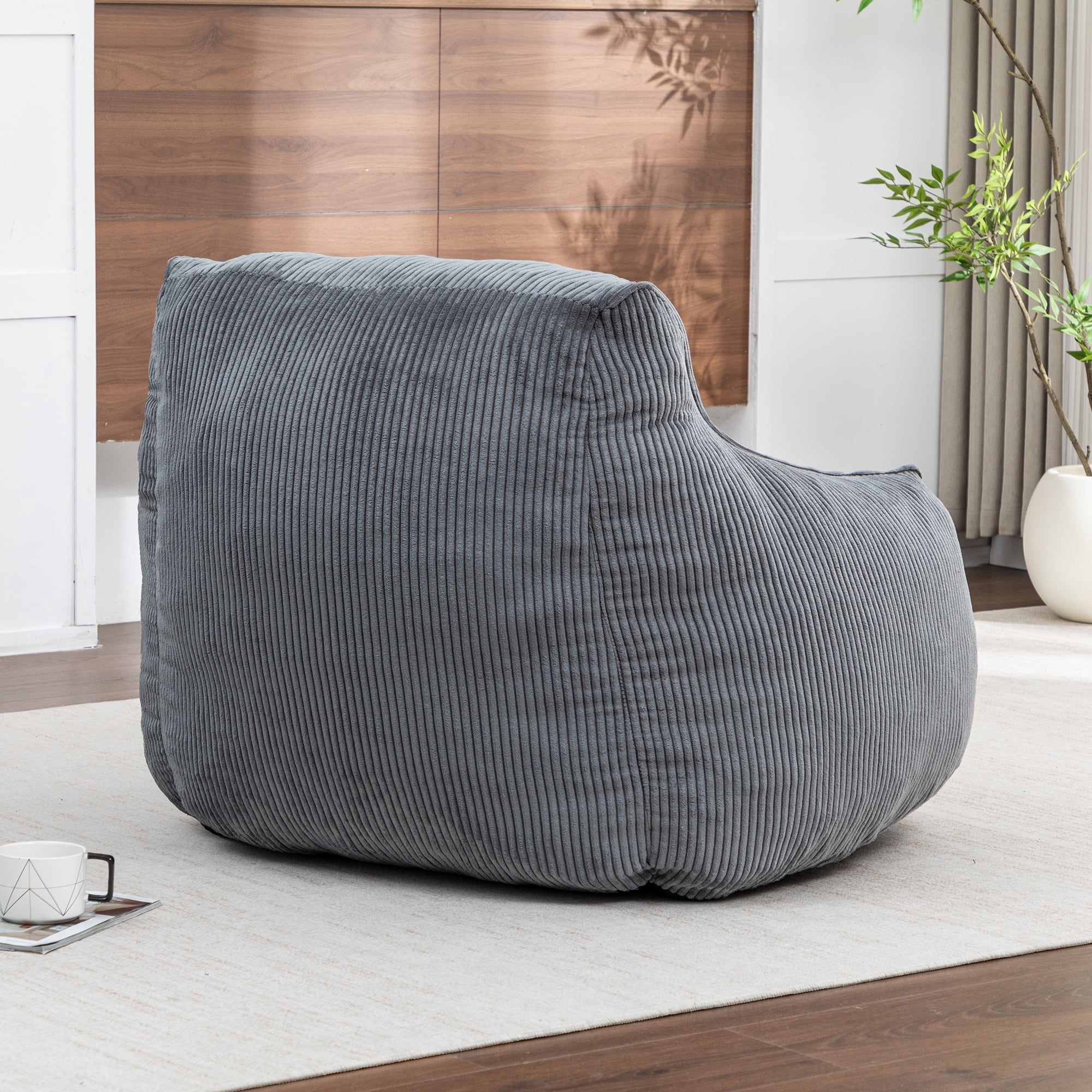 Giant Bean Bag Chair Sofa for Adults Teens, Comfy Corduroy Large Bean Bag Chairs with Armrests for Bedroom Living Room, Adult BeanBag Lazy Sofa Couch Chairs with Filler Included