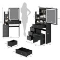thumbnail image 3 of Yesfashion Small Makeup Vanity Desk With Sliding LED Mirror And Cushioned Stool, 3 Colors Brightness Adjustable Touch Control Design, Dressing Table With Drawers & Muti-tier Shelves, 3 of 9