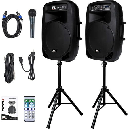 Proreck Dance 15 Portable 15-inch 2000 Watt 2-Way Powered PA Speaker System Combo Set Black