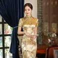 thumbnail image 3 of Dress Women Cheongsam Short Sleeve Front Split Vintage Long Dress Plum Qipao Chinese Traditional Dress Clothing, 3 of 9
