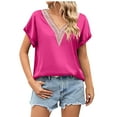 thumbnail image 1 of Birdeem Mode Femmes Été Col en V Dentelle Patchwork Manches Courtes Blouse Aguichant, 1 of 7