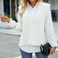 thumbnail image 4 of Qetyuw Cable Knitted Sweater for Women Chunky Sleeveless V Neck Sweaters Vests Solid Color Casual Loose Fit Pullover Jumpers, 4 of 6