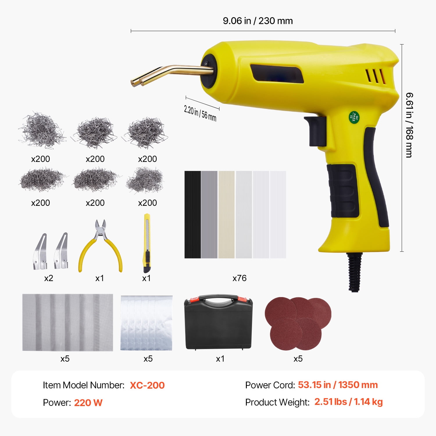KFFKFF Plastic Welding Kit, 220W Welder Gun with 1200PCS Staples & 76PCS Welding Rods, Hot Staple Welding Tool with LED Light, Portable Case for Kayak, Toys, and Car Bumper Repairs