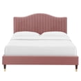 thumbnail image 6 of Full Size Platform Bed Dusty Pink Velvet Vertical Channel Tufting, 6 of 7