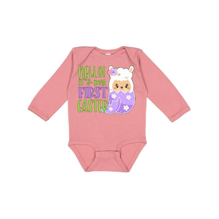 

Inktastic Hello! It s My 1st Easter Llama in Easter Egg Gift Baby Boy or Baby Girl Long Sleeve Bodysuit