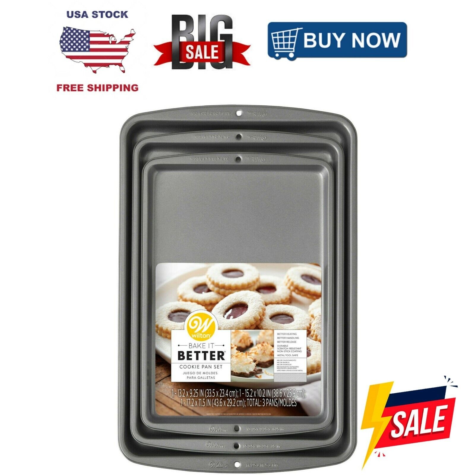 3Piece NonStick Wilton Bake It Better Cookie Sheet Pan Set For