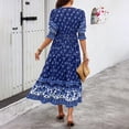 thumbnail image 4 of XVJRHAK Women Floral Printed Flutter Sleeve V Neck Sundress Boho Dress Flower Party Festive Pleated Belted Wrap Dress (Blue,S), 4 of 6