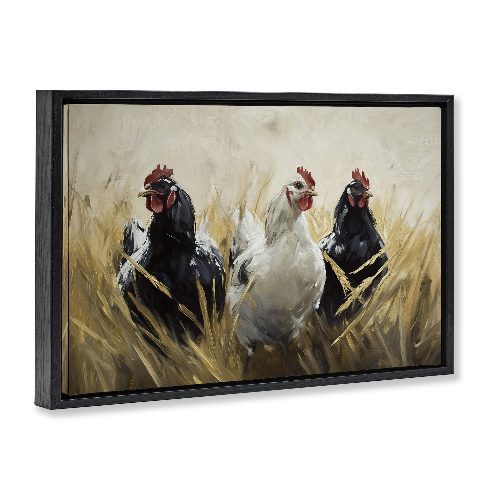 Stupell Industries Chickens In Wheat Field Black Framed Floater Canvas Wall Art, design by Tina LeCour