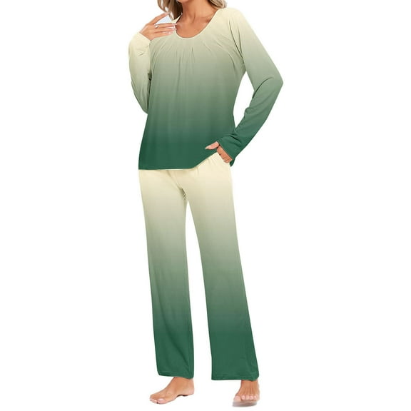 Uaswgudfs Pajama Sets for Women 2 Piece Soft Cute Pjs Round Neck Long Sleeve Lounge Set for Summer Sleepwear