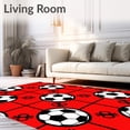 thumbnail image 2 of ODIKA 3'x5' Machine Washable Non-Slip Area Rug, Sporty Pixel Mosaic Motif Featuring Soccer Iconography High Traffic Rug, Red, 674751, 2 of 7