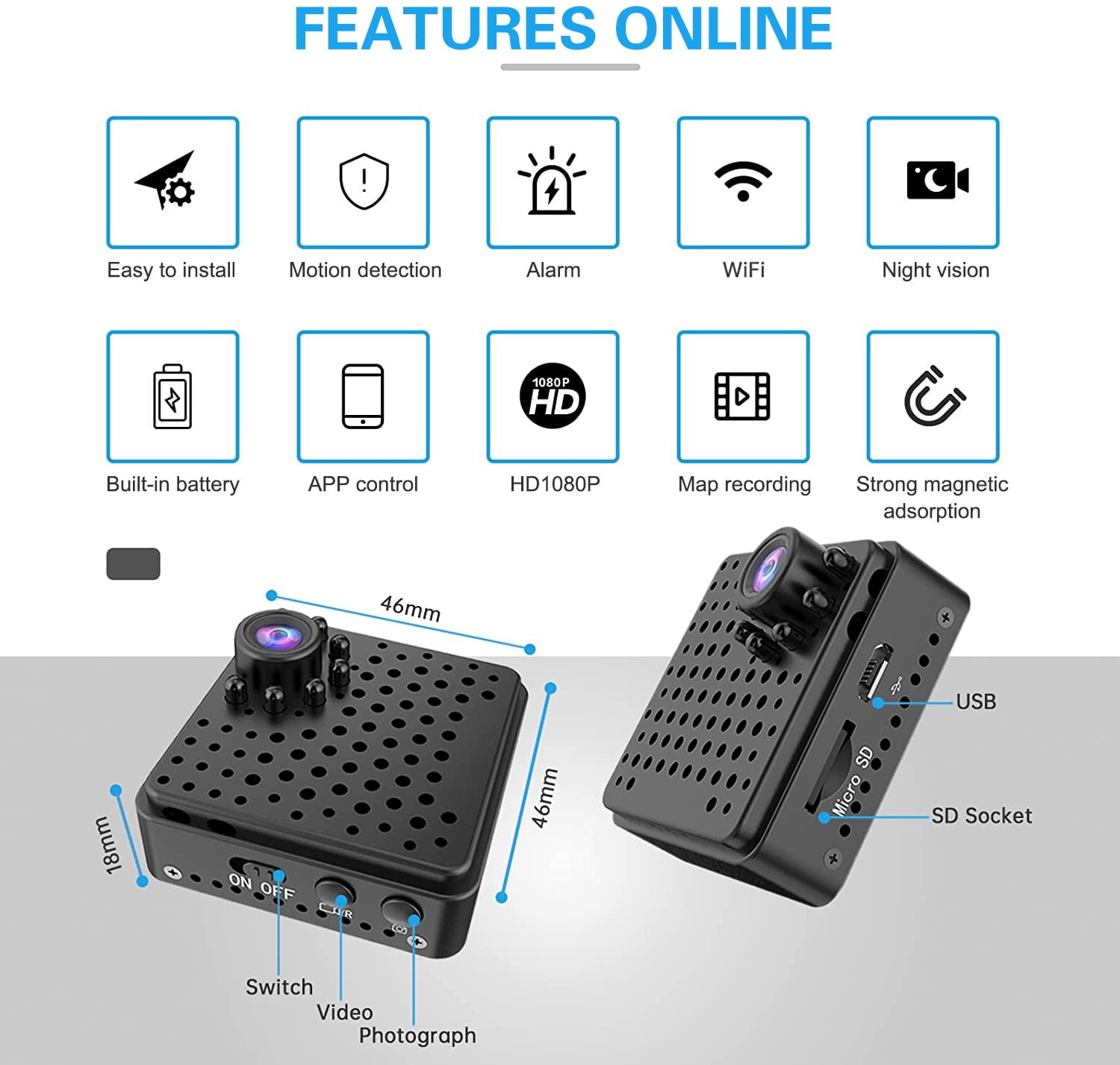 Mini Camera, 4K HD Wireless Small Cameras with Night Vision & Motion Detection, APP Control Nanny Cam for Home, Office, Baby, Pet Monitoring, 2.4GHz WiFi
