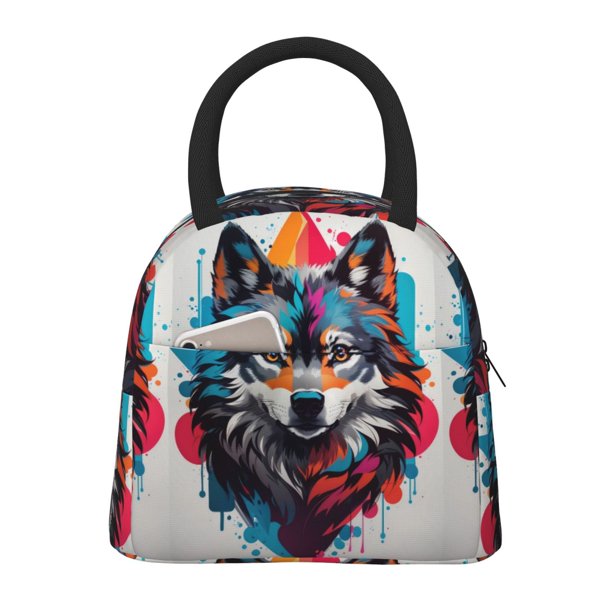 Disketp Tie-Dye Wolf Head Bolsa Térmica para Almuerzo, Lonchera con Abertura Amplia y Gran Capacidad, Organizador Reutilizable para Mujeres, Hombres y Adultos