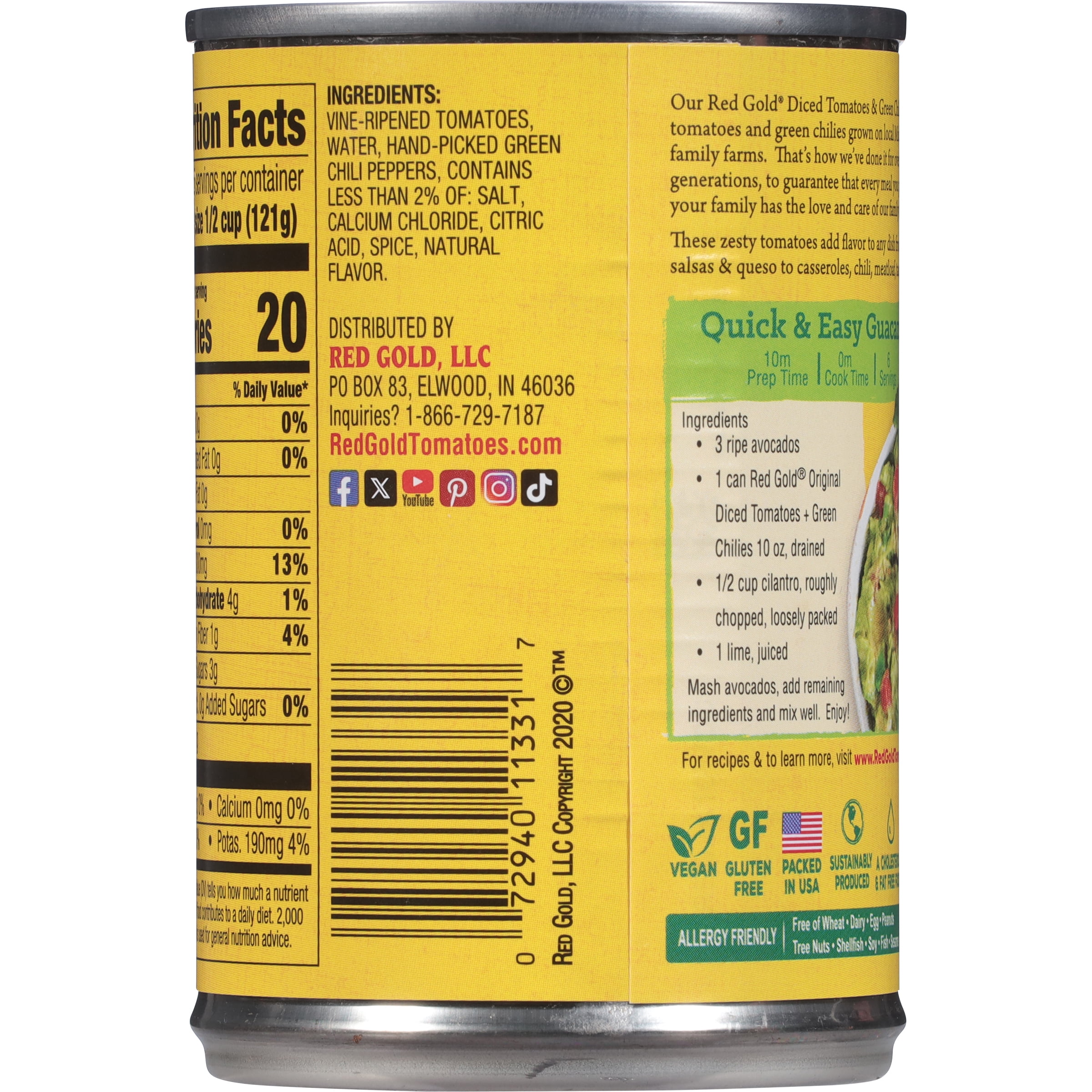 (12 pack) Red Gold Original Diced Tomatoes with Green Chilies, 10 oz Can