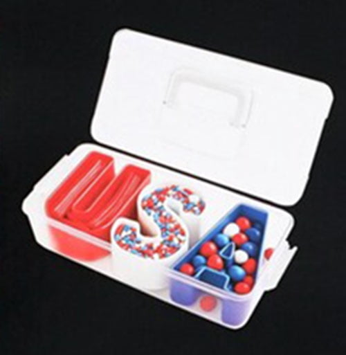 USA Snackle Box Red White Blue Plastic With Handle 3 Compartments BPA-Free Snacks Food Storage Container