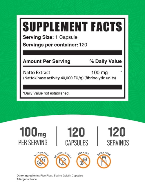 BulkSupplements Nattokinase 4000 FU Capsules, Heart Health, 100mg, 120 Capsules