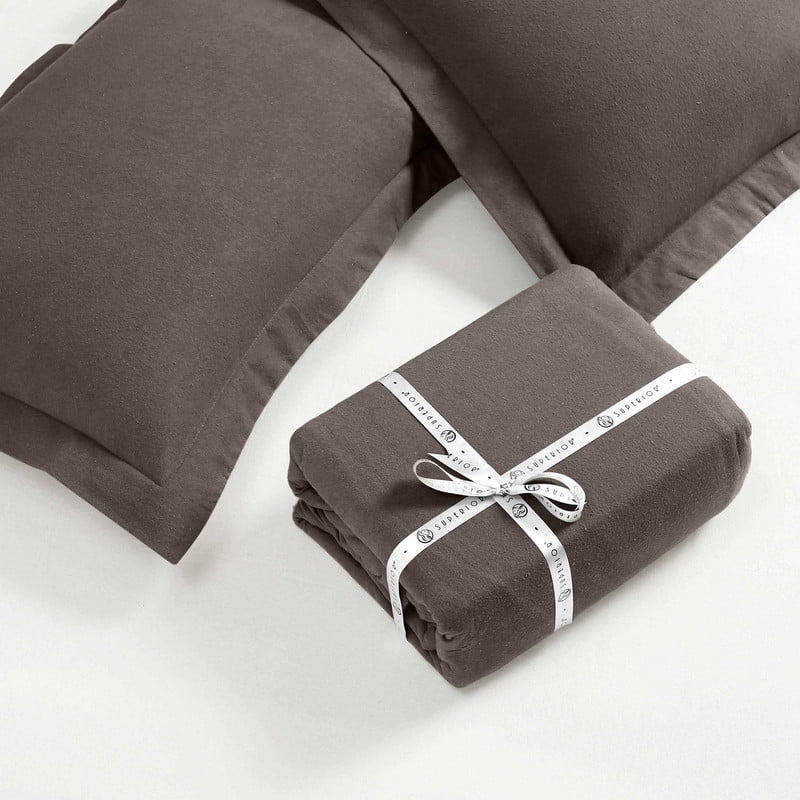 Superior Cotton Flannel Solid Duvet Cover Set, Full/Queen, Charcoal
