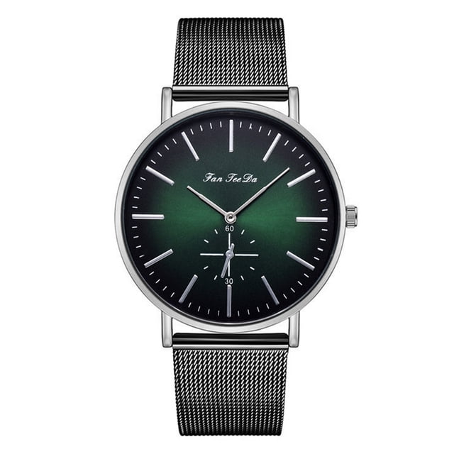 Reloj de pulsera de cuarzo con pantalla analógica y esfera redonda grande para mujer de aleación de moda (negro + plateado + verde)