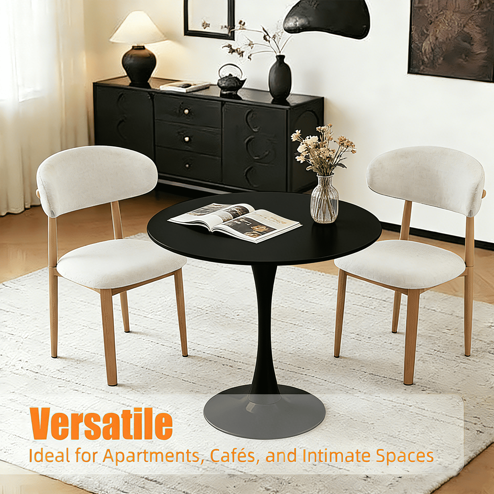 Round Dining Table 31.5 Inch with Tulip Pedestal Base, Modern Bistro Table and Kitchen Table for Small Spaces, Black