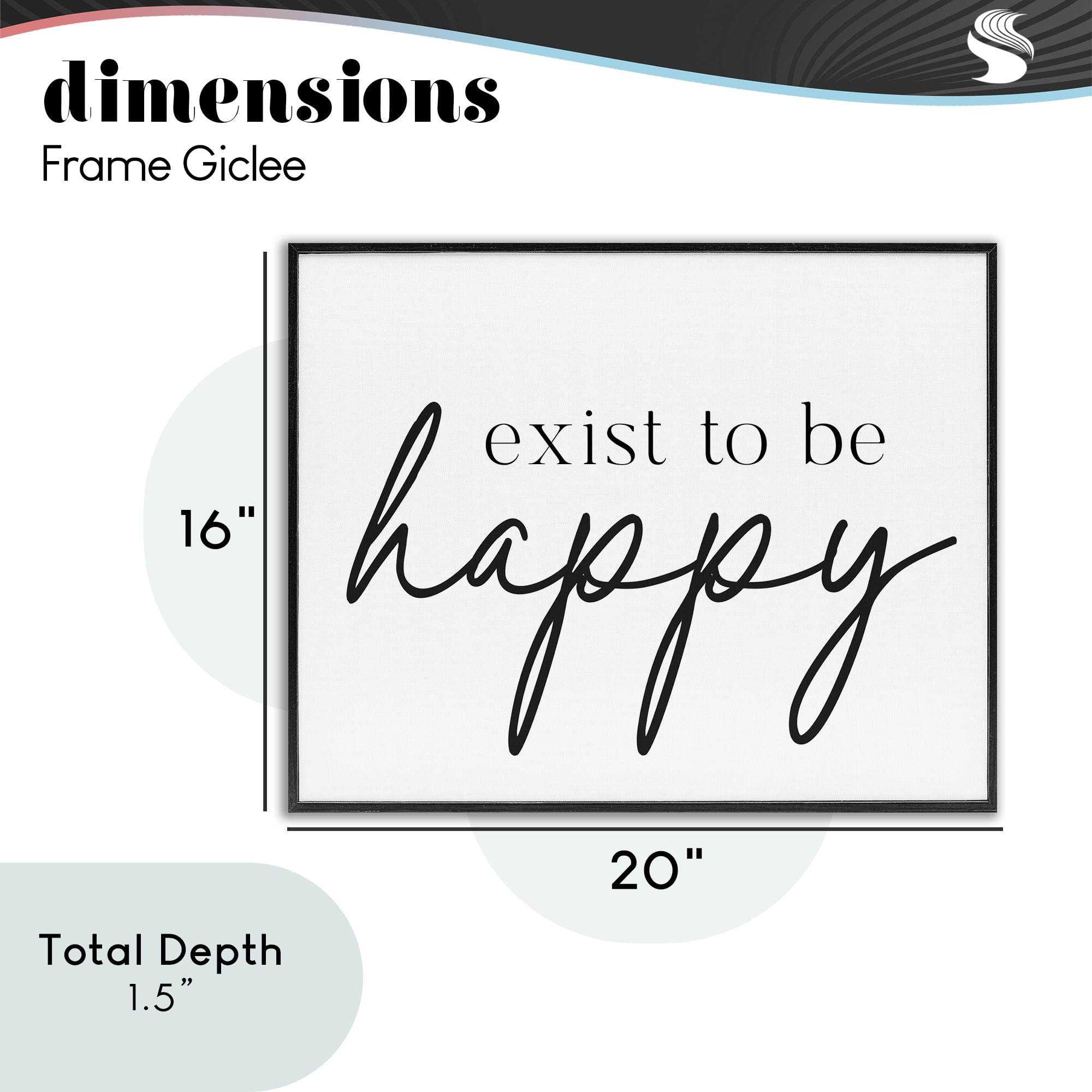Exist To Be Happy Black Framed Giclee Art, design by Lettered and Lined