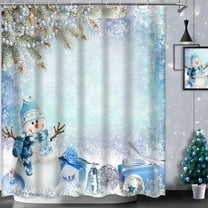 Christmas Shower Curtain Winter Blue Snowman Bath Curtain Snowflake Xmas Tree Holiday Decor Bathroom Shower Curtain
