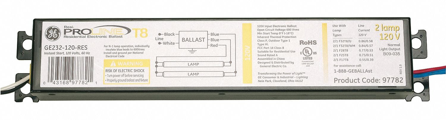 Ballast GE ProLine 1 or 2 Bulbs T8 Instant Start 120v Electronic Ge232-120res-b for sale online 