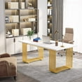 thumbnail image 6 of Finmind White Executive Desk with Gold Metal Legs,70.9" Modern Office Desk, Wooden Computer Desk, Large Workstation for Home Office, Study Writing Desk, Small Conference Table for Meeting Room, 6 of 7