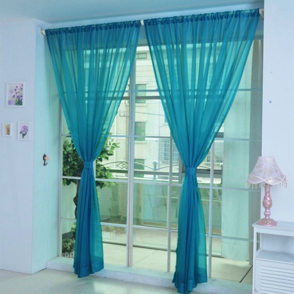 Binwennn 1 PCS Pure Color Door Window Curtain Drape Panel Sheer Scarf Curtains for Bedroom 96 Length Pearl Curtains 2 Panels Curtains No Rod Curtain's Teal Curtains 84 Inches Long 70 Wide Curtains