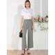 thumbnail image 3 of Allegra K Pantalones De Oficina A Cuadros De Pata De Gallo Pierna Anchacintura Alta Pantalón Tobillero Corto Para Mujer Gris XS, 3 of 6