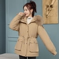 thumbnail image 1 of Chaqueta corta de mujer engrosada con felpa y cuello de piel grande, corte entallado y chaqueta de algodón adelgazante, 1 of 6