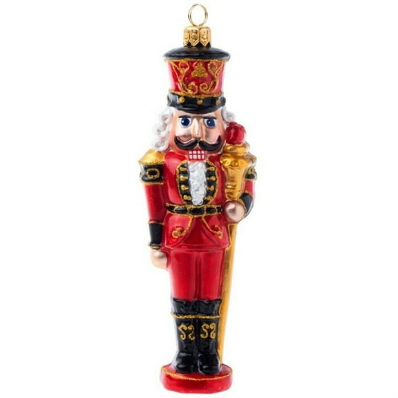 Joy To The World Regal Red Nutcracker Polish Glass Christmas Tree Ornament 6 Inch