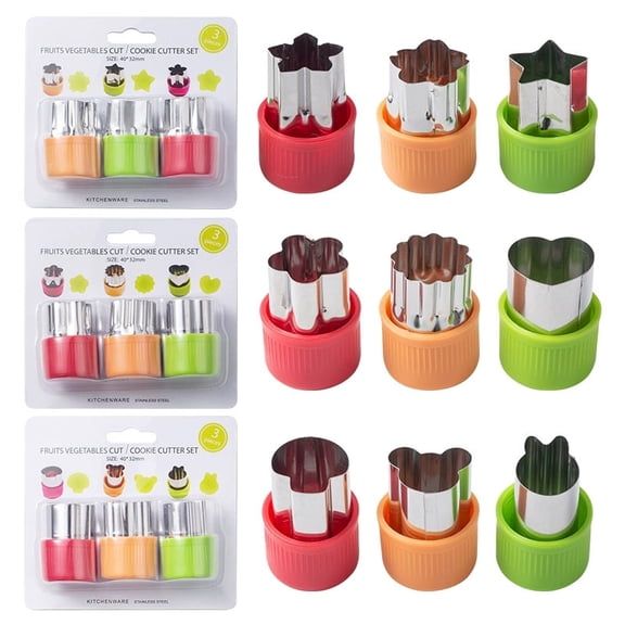 Fruit and Vegetable Cutter Stamp Set, 9 Pieces - Love Heart, Star, Flower, Rabbit, Bear, Peach, Snowflakes, Cherry Blossoms Shapes - Mini Pie Cookie Biscuit Mold for Baking