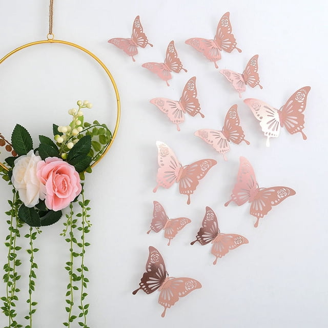 Decoración de pared con mariposas, espejo de bricolaje, pegatinas de mariposas 3D, calcomanías de mariposas extraíbles para el hogar, dormitorio, baño, sala de estar (mariposa, plata)