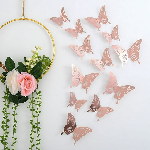 Decoración de pared con mariposas, espejo de bricolaje, pegatinas de mariposas 3D, calcomanías de mariposas extraíbles para el hogar, dormitorio, baño, sala de estar (mariposa, plata)