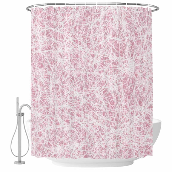 Small Stall Shower Curtain 36x72 Inch Narrow Half Size Spring Pink Cobweb Bath Curtains Bathroom Decor, Abstract Boho Farmhouse Lines Waterproof Fabric Shower Curtain Set with Hooks 36 Inch