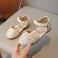 thumbnail image 2 of GiLiling Girls Pearl Rhinestone Dress Sandals, Adjustable Ankle Strap Princess Flats, Soft Sole Non Slip Toddler Party Shoes for Kids (Beige, 3.5-4 Years), 2 of 9
