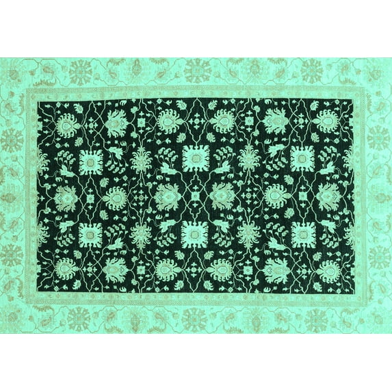 Ahgly Company Machine Washable Indoor Rectangle Oriental Turquoise Blue Traditional Area Rugs, 2' x 5'