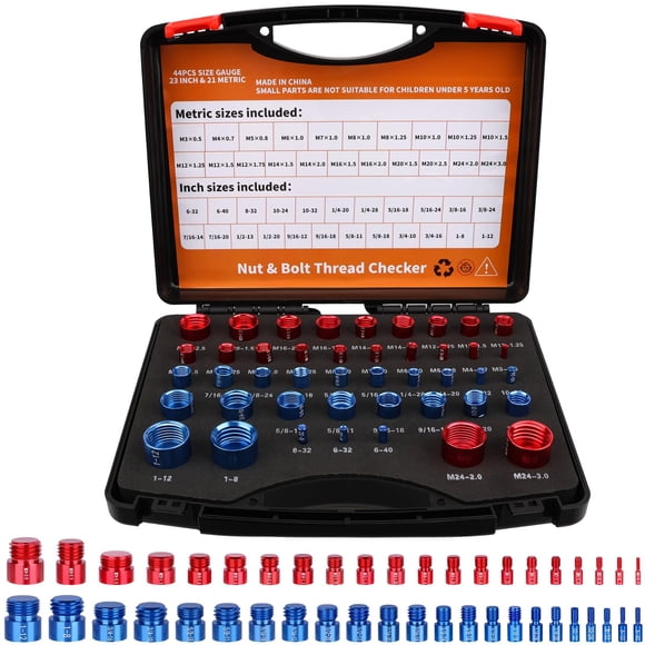44 Pcs Vérificateur de Filetage à Écrou et Boulon, Jauge de Filetage pour Zones Astucieuses, 23 Pouces & 21 Tailles Métriques, Adapté pour Inspecter les Boulons Fixes Ou les Trous Filetés, Bo