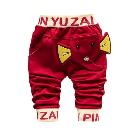 

Dadaria Toddler Sweatpants 3-24Month Toddler Baby Boys Girls Cute Solid Color Cotton Cartoon Elephant Casual Pants Red 90 Toddler