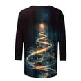 thumbnail image 3 of Oplxuo Christmas Shirts for Women 2025 Fashion 3/4 Length Sleeve Crew Neck Tunic Tops Casual Xmas Tree Red Wine Glass Print Blouse, 3 of 4