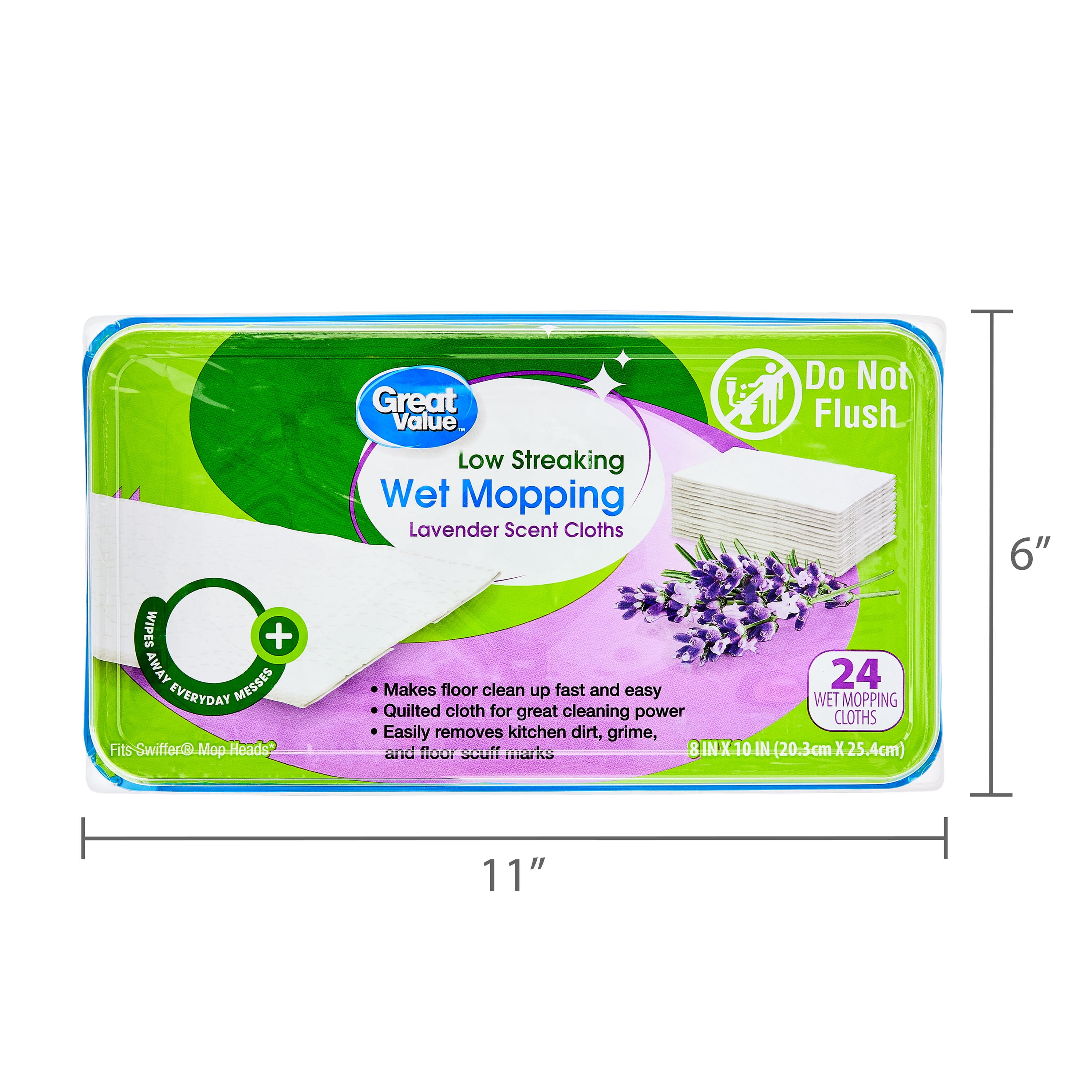 (6 pack) Great Value Low Streaking Wet Mopping Cloths, Lavender Scent, 24 Count