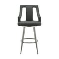 thumbnail image 2 of Armen Living Indoor Maxen 26" Gray Faux Leather and Brushed Stainless Steel Swivel Bar Stool, 2 of 9