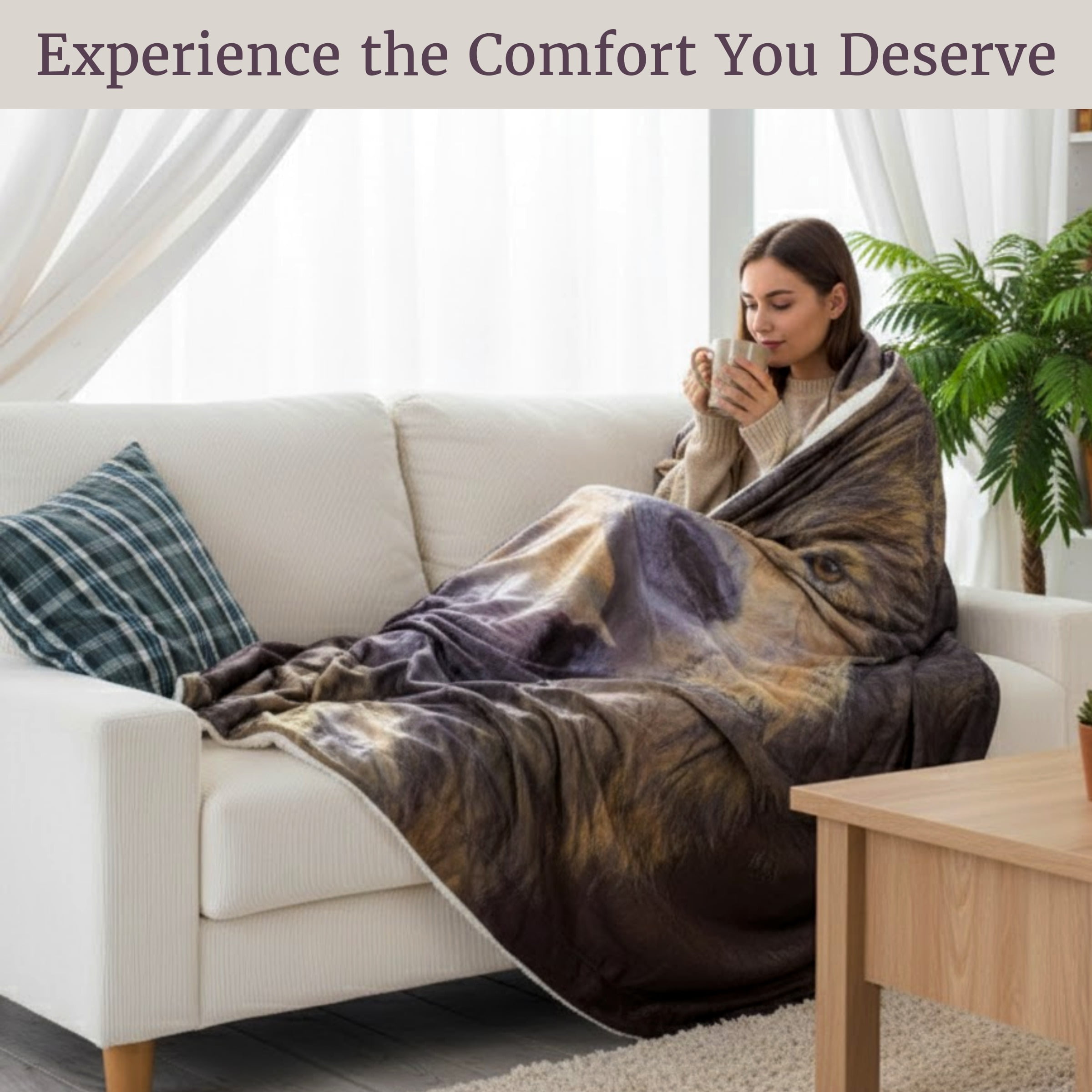 Sherpa Fleece Throw Blanket - Wolf Print Pattern