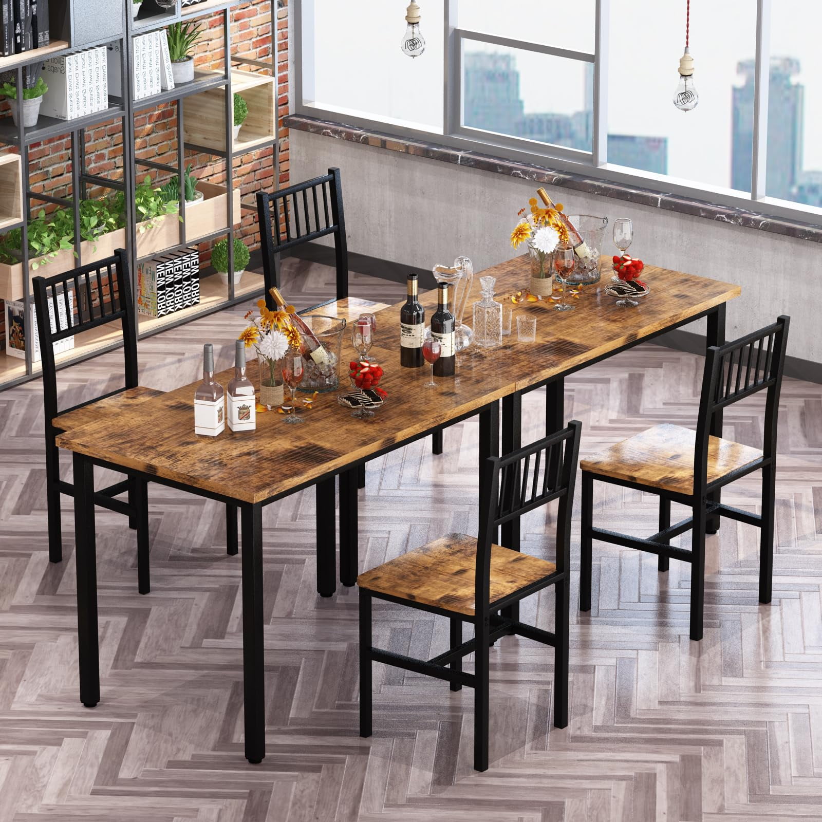 Lamerge 3 Piece Dining Table Set, Industrial Kitchen Table and 2 Chairs with Metal Frame, Dining Room Table Set, Breakfast Table Set for Small Space, Dining Room, Kitchen, Rustic Brown