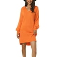 thumbnail image 2 of INSPIRE CHIC Women's Ribbed Hem Pullover Jumper V Neck Long Sleeve Knit Mini Sweater Midi Dress S Orange, 2 of 6