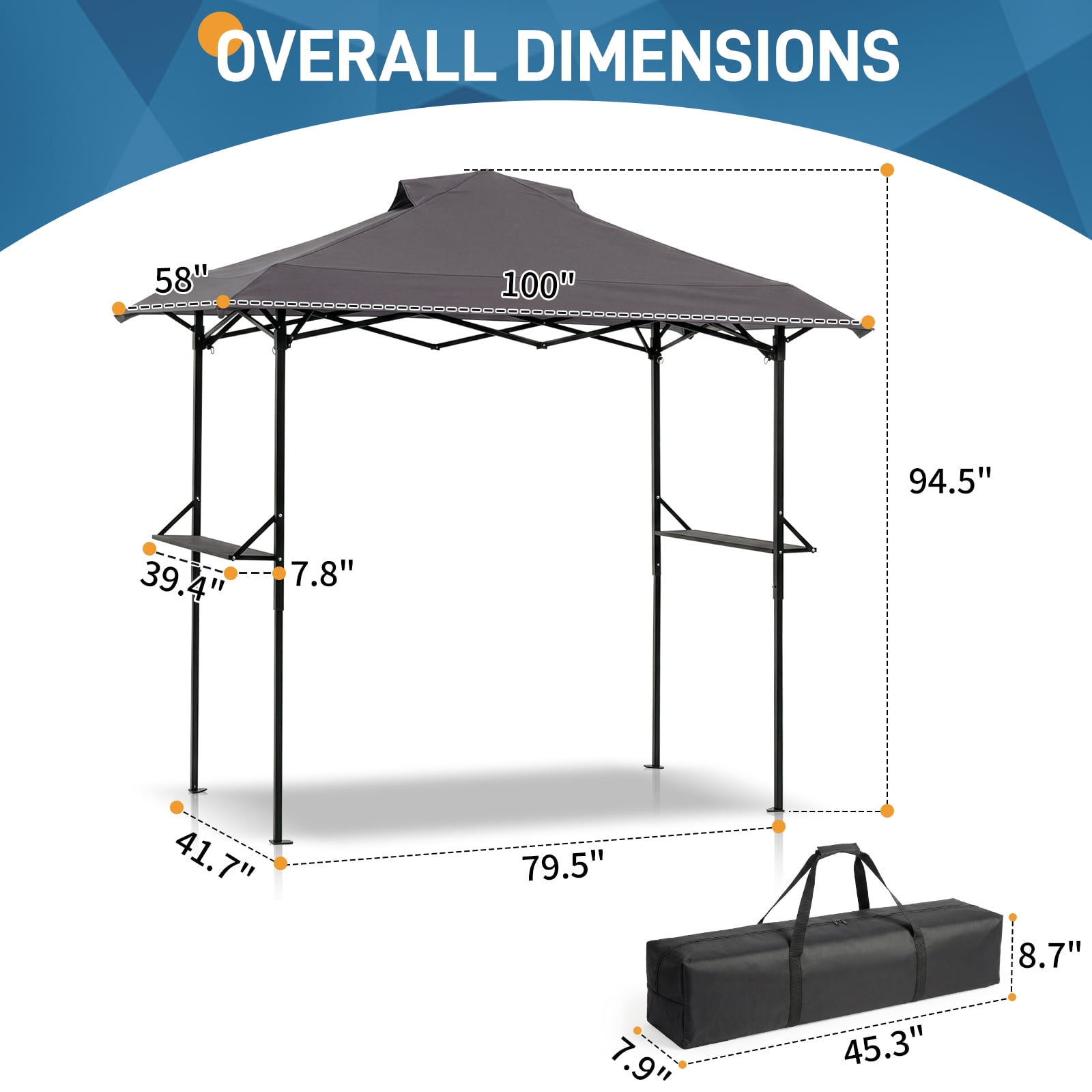 Ktaxon Grill Gazebo Outdoor BBQ Canopy Shelter 8 x 5 Canopy for Patio Backyard Grilling,Gray