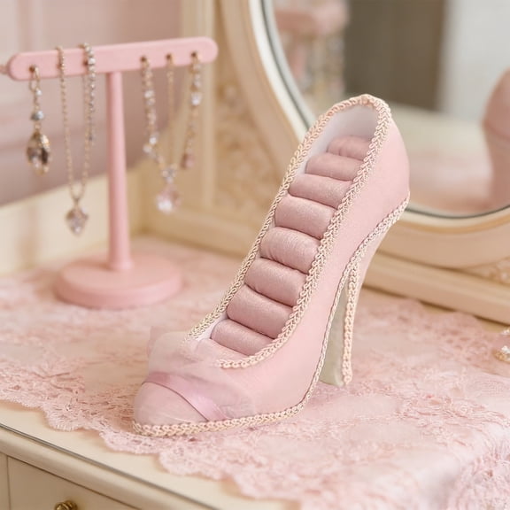 High Heel Jewelry Display Stand,Stylish Pink High Heel Jewelry Holder,Elegant Resin Organizer for Rings, Necklaces, Earrings,Space-Saving Storage for Vanity, Dresser