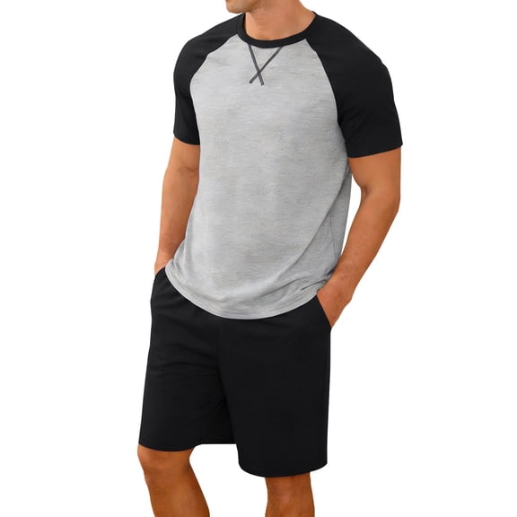Gamivast Men's 2 Piece Athletic Set Raglan Short Sleeve T-Shirt and Shorts Color Block Gym Workout Outfit Breathable Soft Casual Running Sport Suit