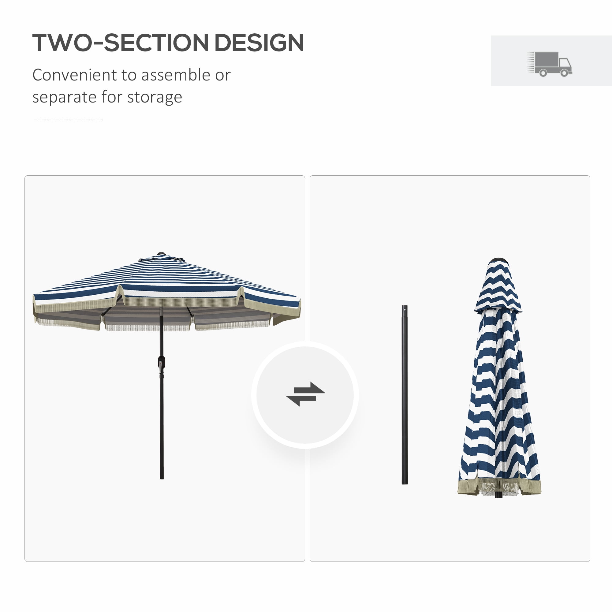 Outsunny 9ft Patio Umbrella with Tilt, Ruffled Outdoor Umbrella, Blue